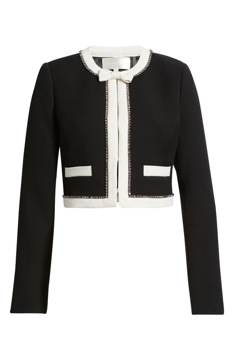 LoveShackFancy Ralphette Crystal Trim Colorblock Jacket, Alternate, color, Black