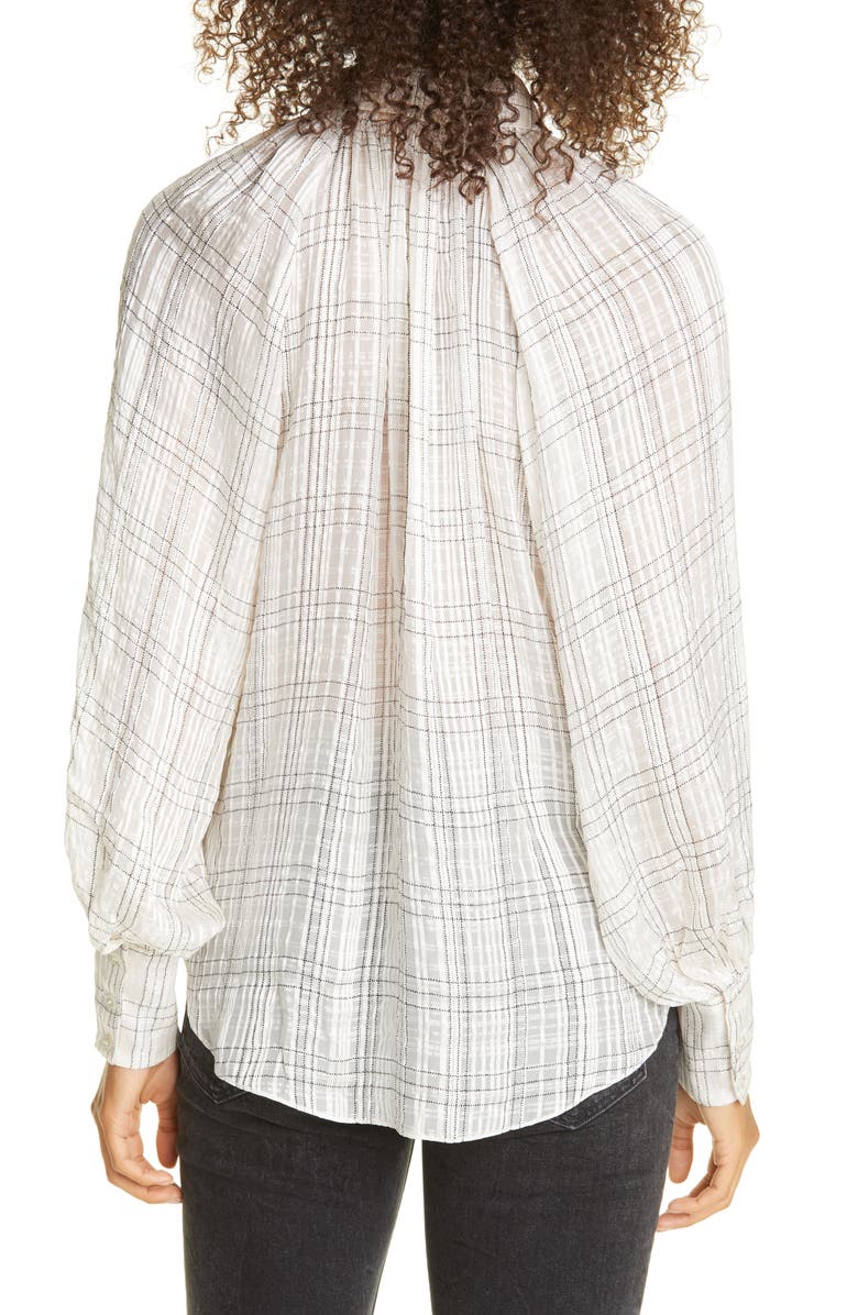 Rebecca Taylor Jules Textured Plaid Silk Blouse, Alternate, color, 