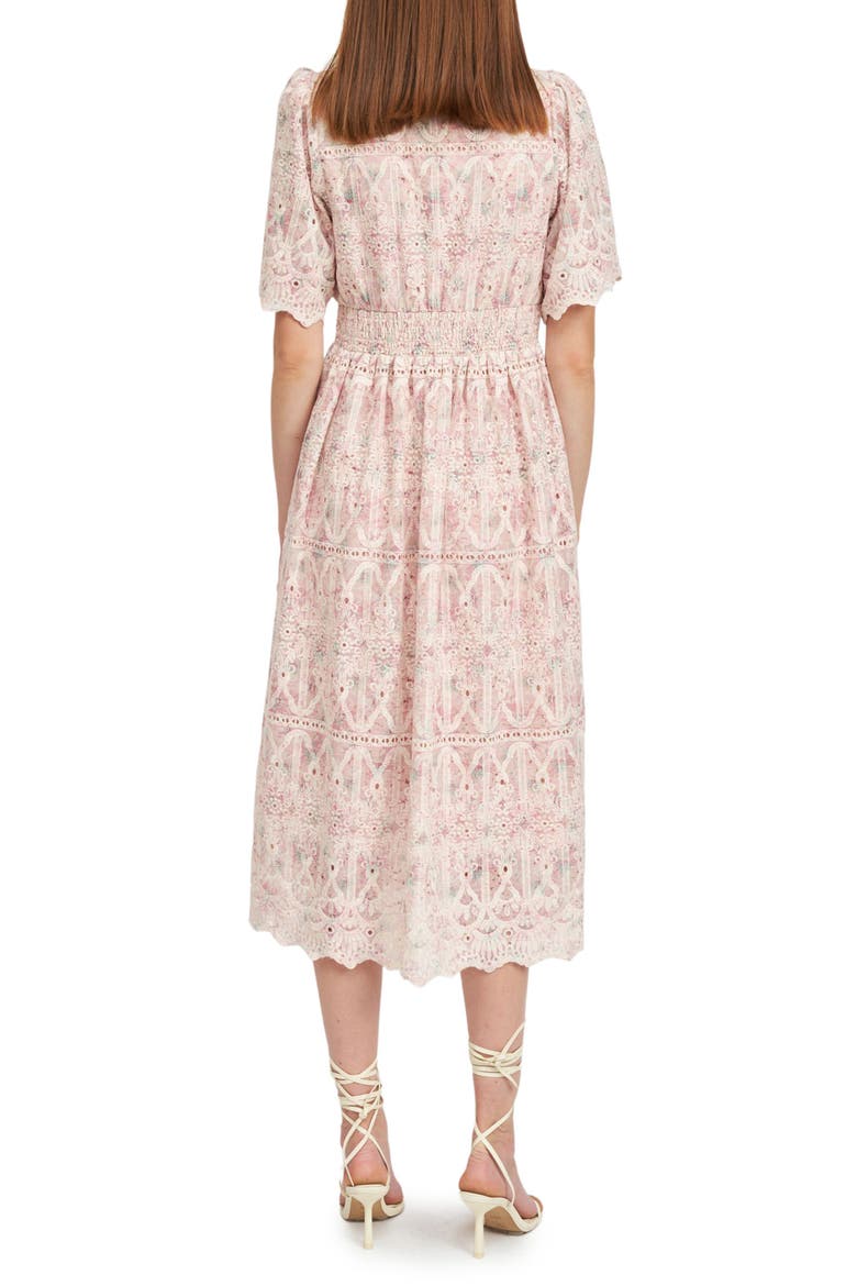 Kiera Lace Eyelet Midi Dress, Alternate, color, PINK