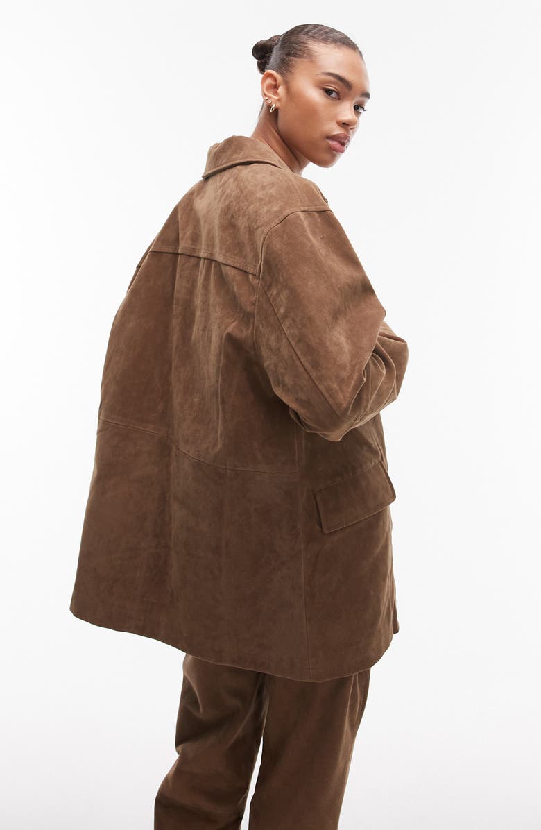 Topshop High Break Faux Suede Trench Coat, Alternate, color, 