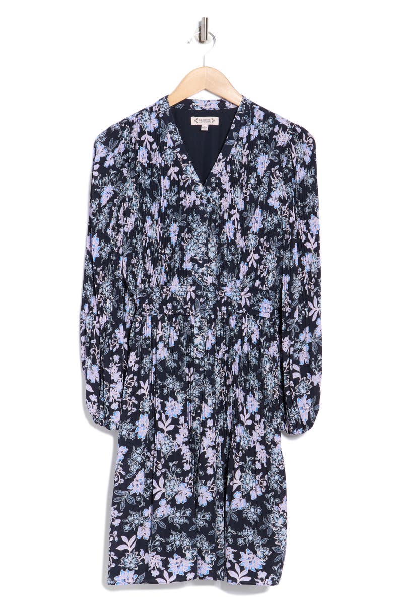 Nanette Lepore Long Sleeve Chiffon Dress, Alternate, color, Navy Print