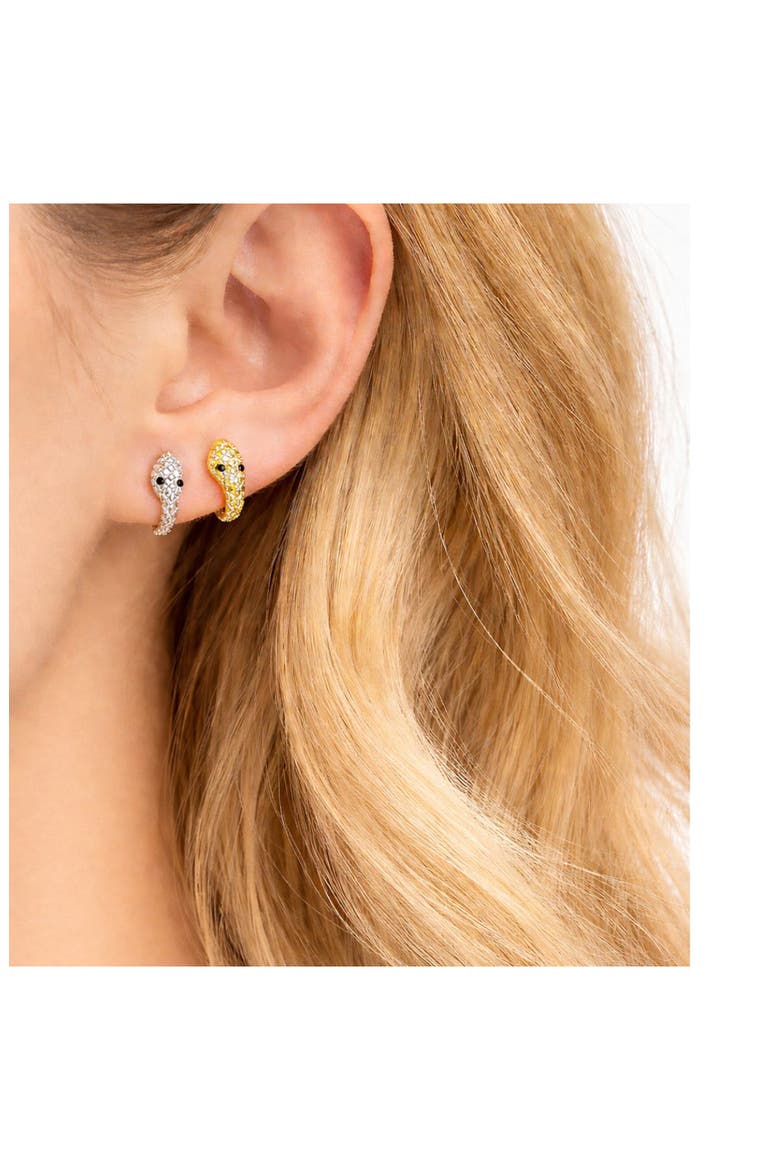 Snake Huggie Hoop Earrings, Alternate, color, SILVER