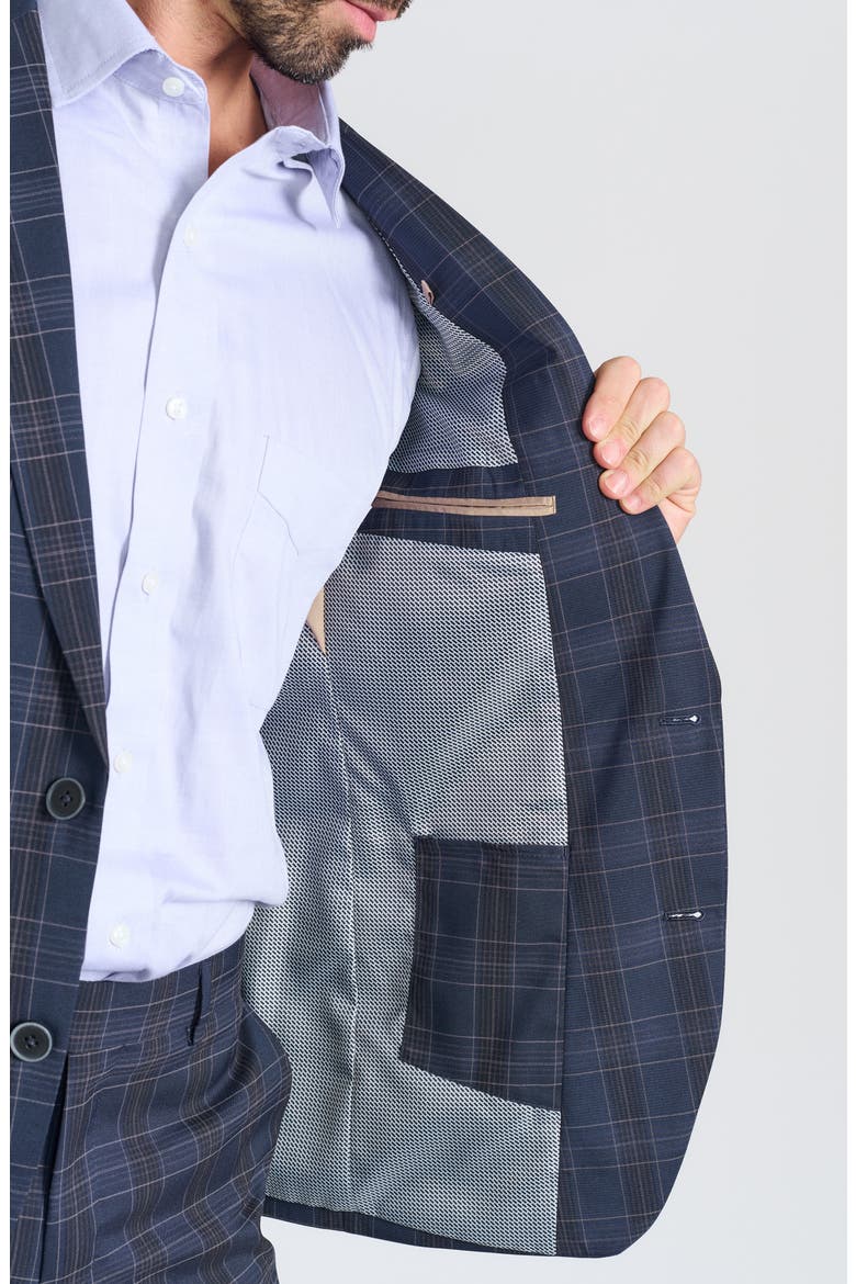 Navy Plaid Trim Fit Suit, Alternate, color, NAVY