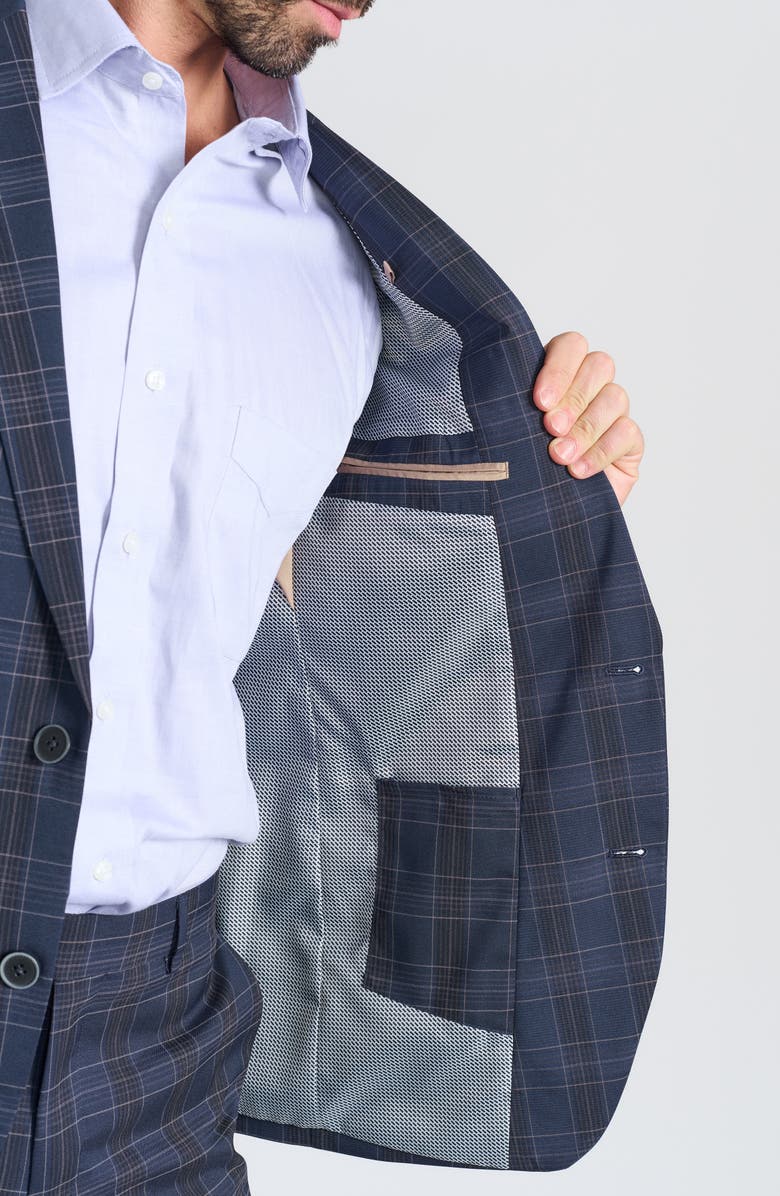 SAVILE ROW CO Navy Plaid Trim Fit Suit, Alternate, color, Navy