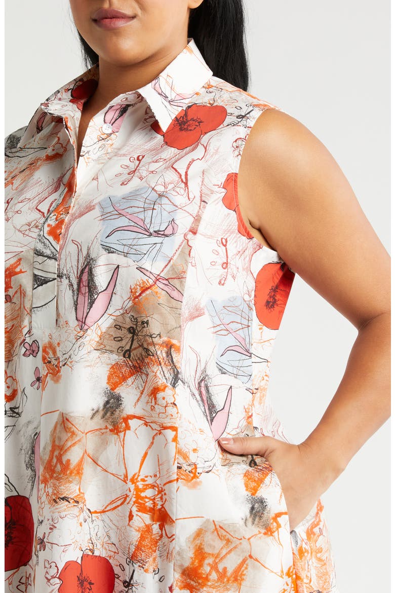 Rabat Floral Sleeveless Midi Shirtdress, Alternate, color, WHITE POPPY