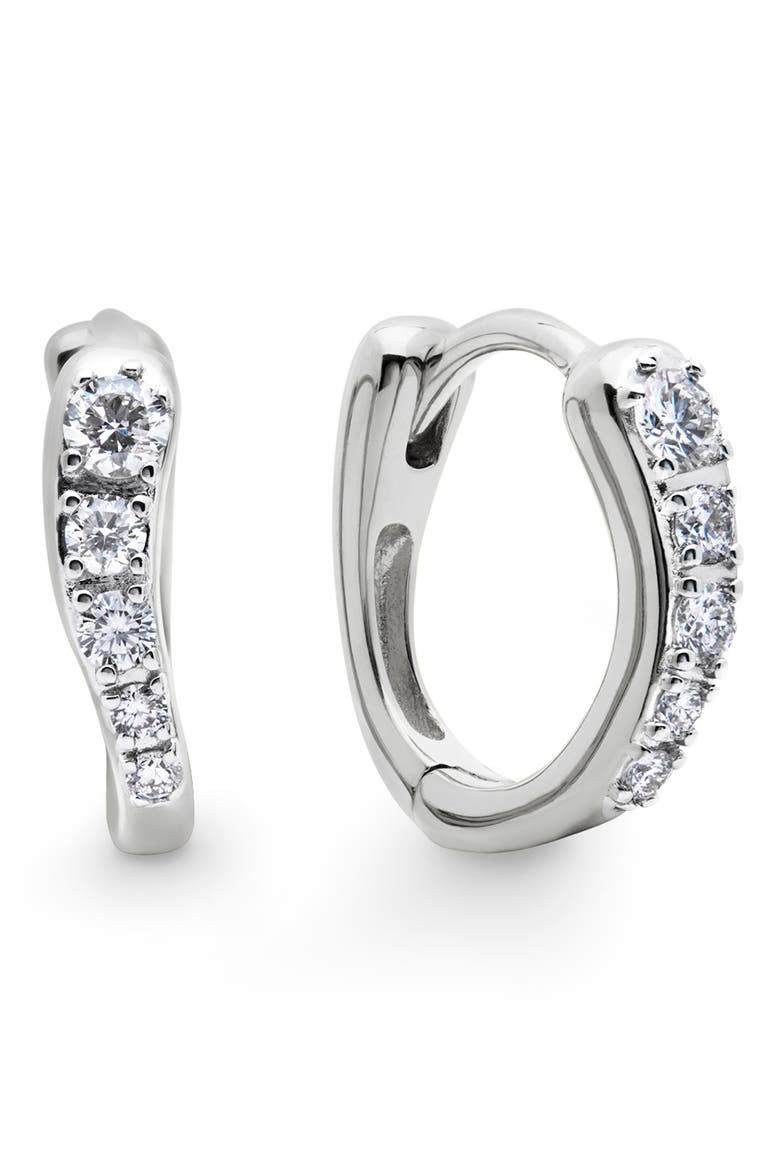 Riva Pavé Lab Grown Diamond Huggie Hoop Earrings, Main, color, STERLING SILVER