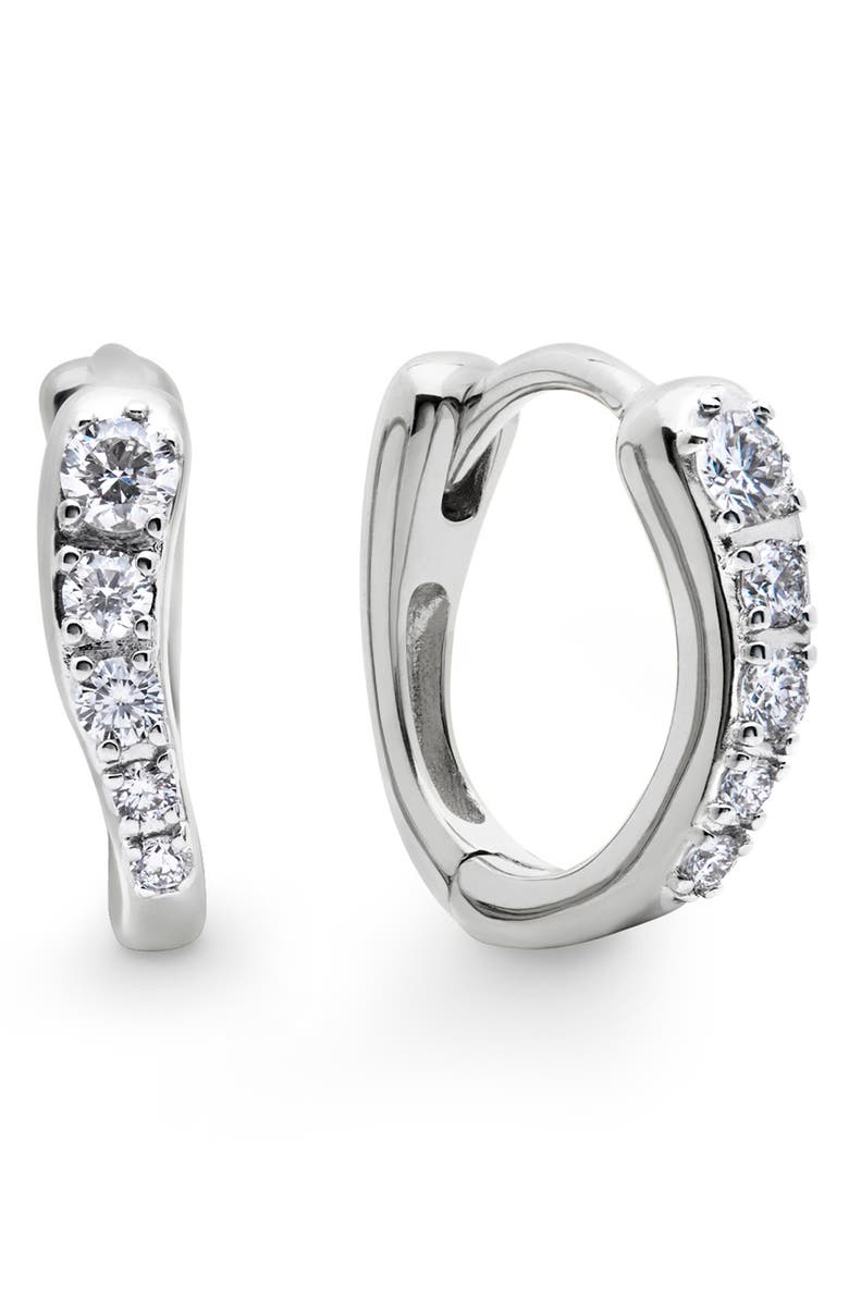 Monica Vinader Riva Pavé Lab Grown Diamond Huggie Hoop Earrings, Main, color, Sterling Silver