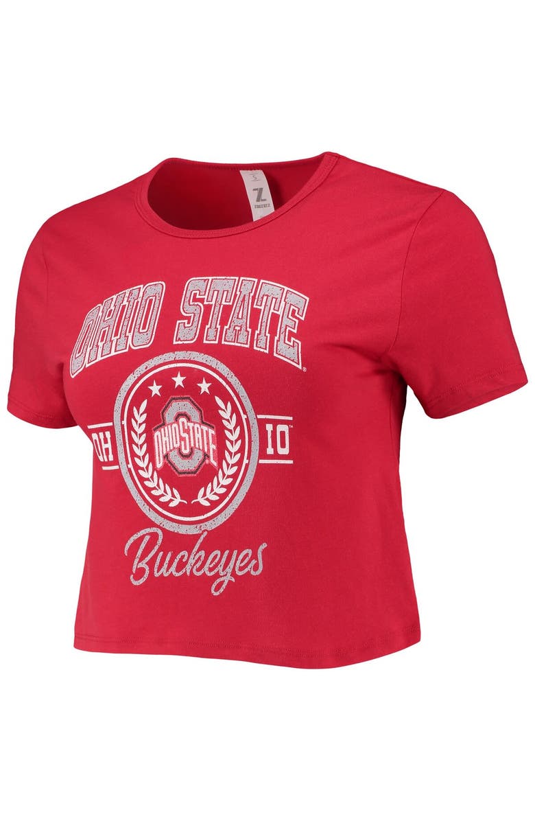 ZOOZATZ Women's ZooZatz Scarlet Ohio State Buckeyes Core Laurels Cropped T-Shirt, Alternate, color,
