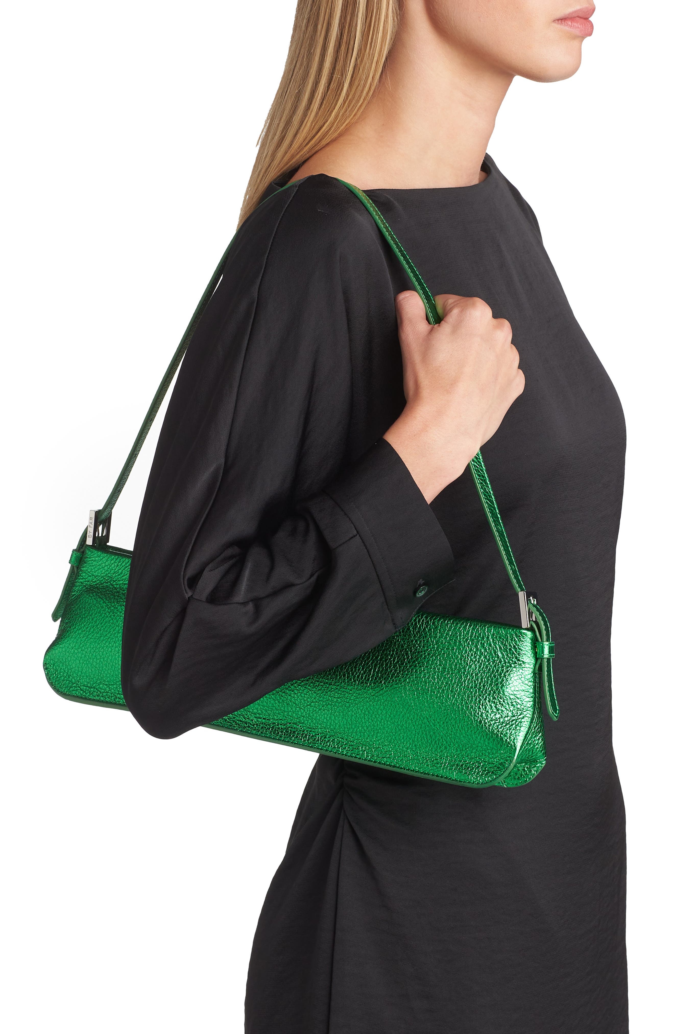 Dulce Long Metallic Leather Shoulder Bag, Alternate, color, GREEN