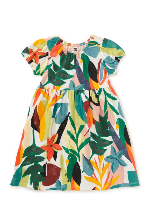 Tea Collection Puff Sleeve Empire Dress In Parakeet Tropicalia