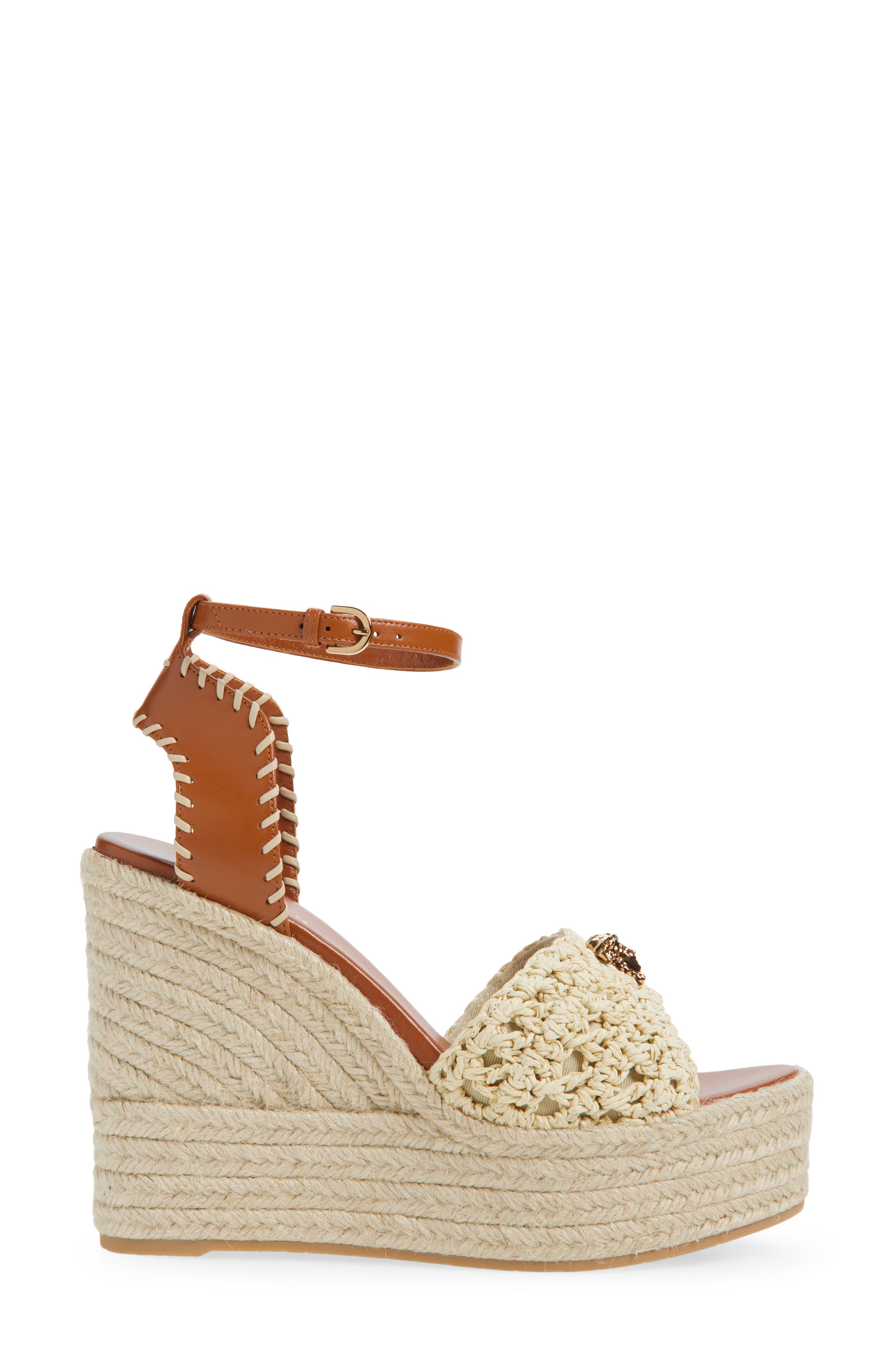 Versace Medusa Espadrille Wedge Sandal, Alternate, color, Natural Ambrer Gold