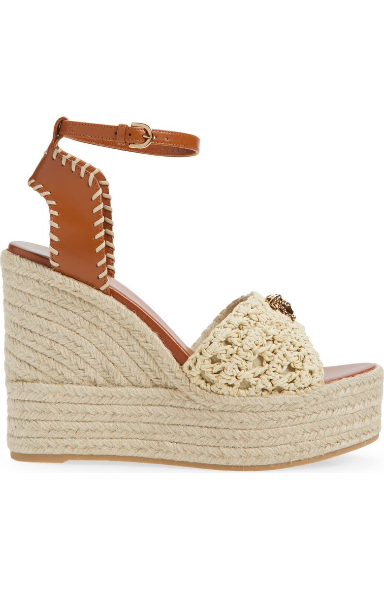 Versace Medusa Espadrille Wedge Sandal, Alternate, color, Natural Ambrer Gold