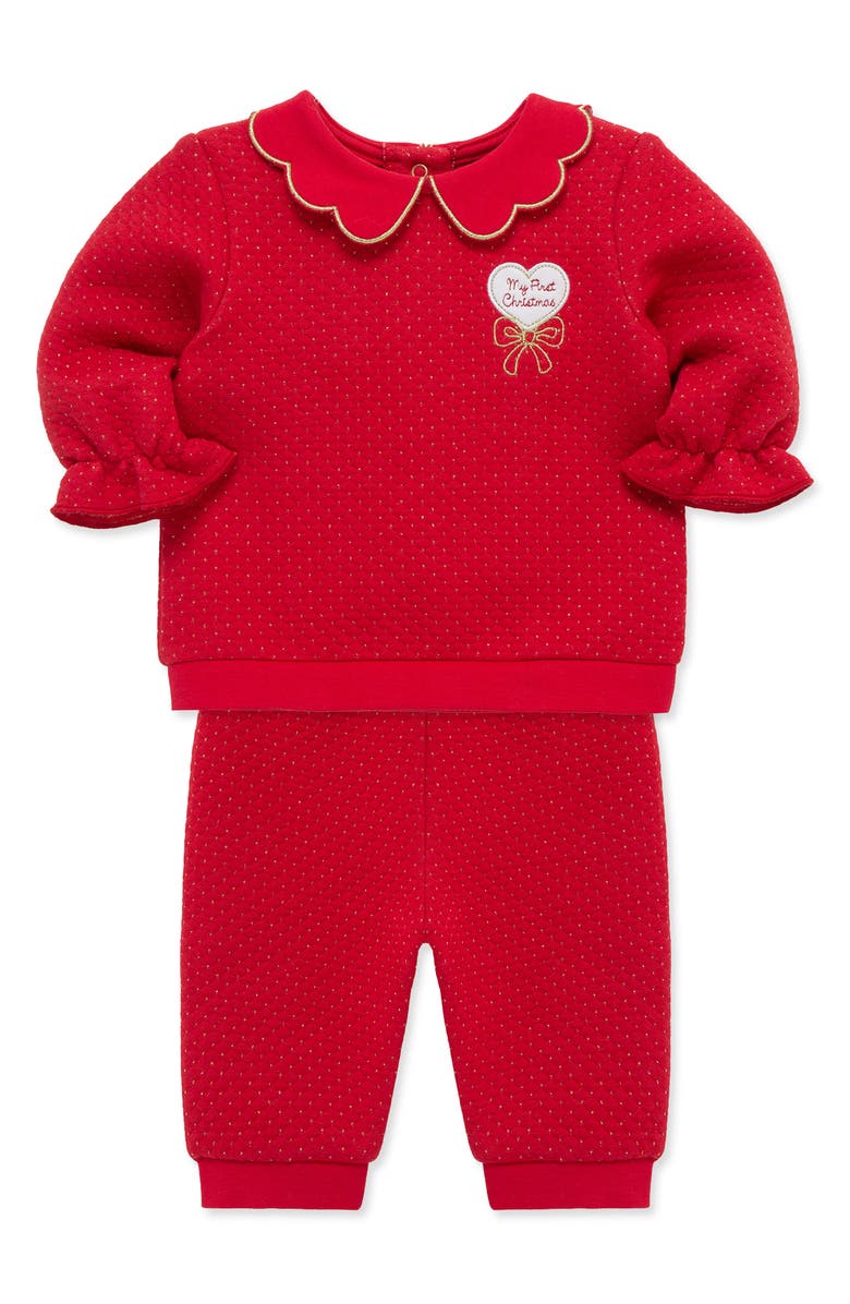 Little Me First Christmas Holiday Top & Joggers Set, Alternate, color, Red