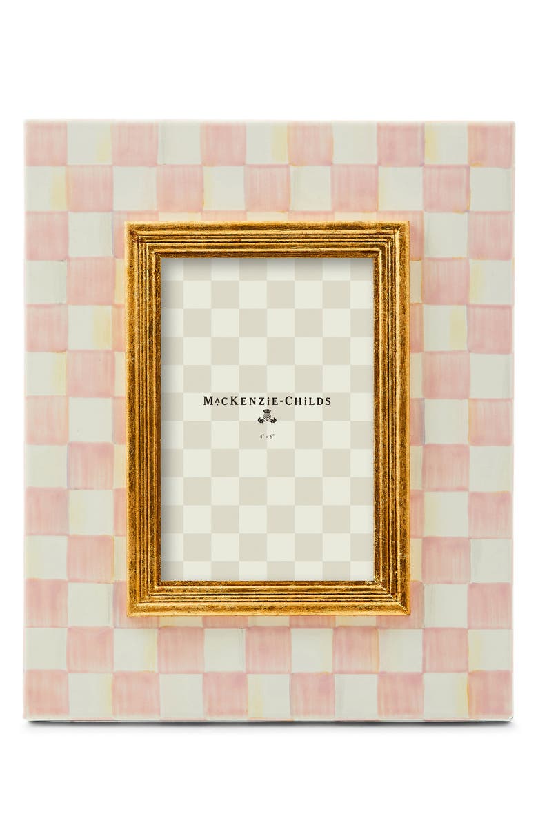 MACKENZIE CHILDS Rosy Check Enameled Steel 4 x 6-Inch Picture Frame, Main, color, Rosy