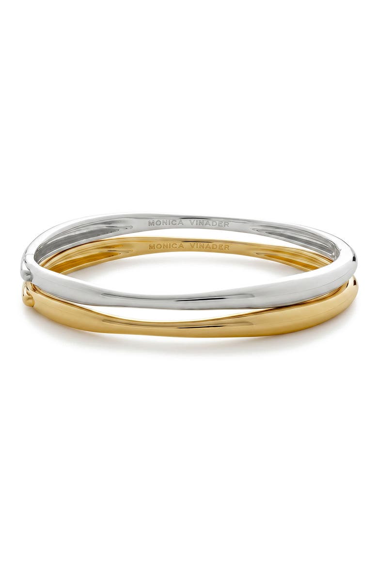 Nura Set of 2 Two-Tone Sterling Silver Bangle Bracelets, Main, color, 18K GOLD VERMEIL