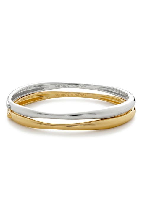 Nura Set of 2 Two-Tone Sterling Silver Bangle Bracelets