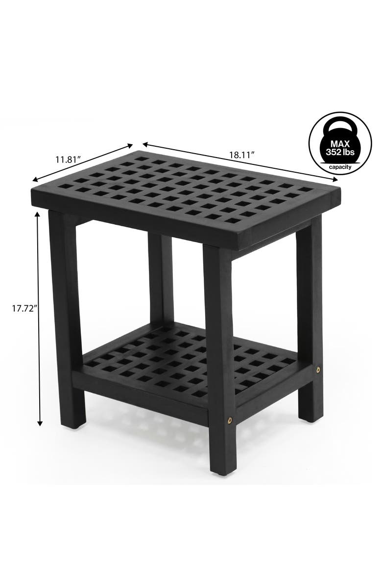 JONATHAN Y Armin 18.1" Modern Classic Grid Slat Solid Acacia Wood Indoor/Outdoor Shower Stool, Alternate, color, Black