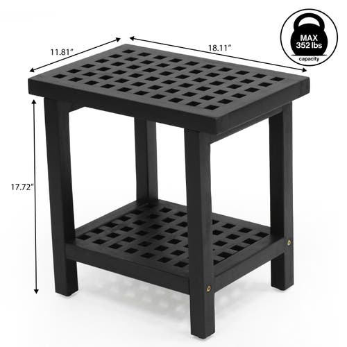 Jonathan Y Armin 18.1" Modern Classic Grid Slat Solid Acacia Wood Indoor/outdoor Shower Stool In Black