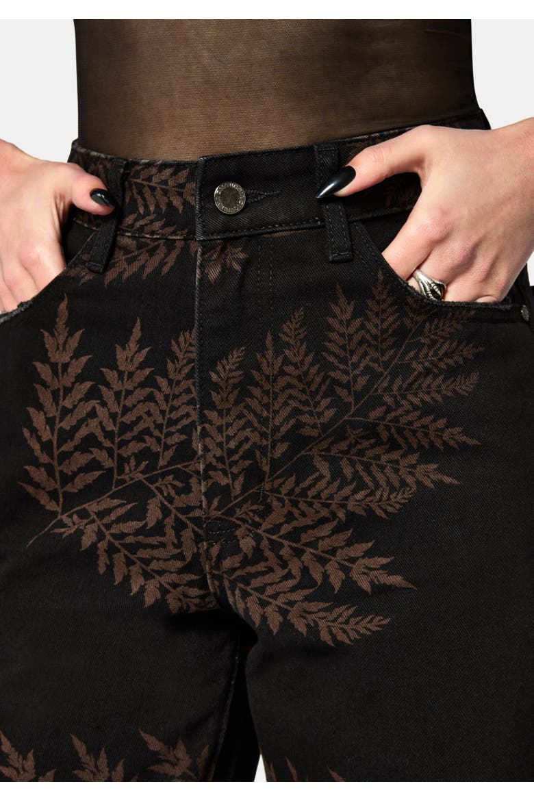 Ruin Fern Printed Barrel Leg Denim Jeans, Alternate, color, Black