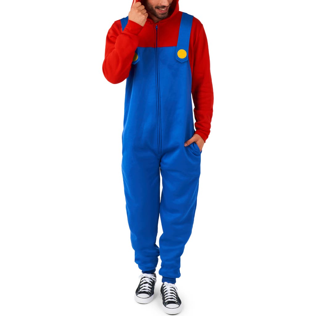 OppoSuits Super Mario™ Hooded Long Sleeve Fleece Jumpsuit in Blue