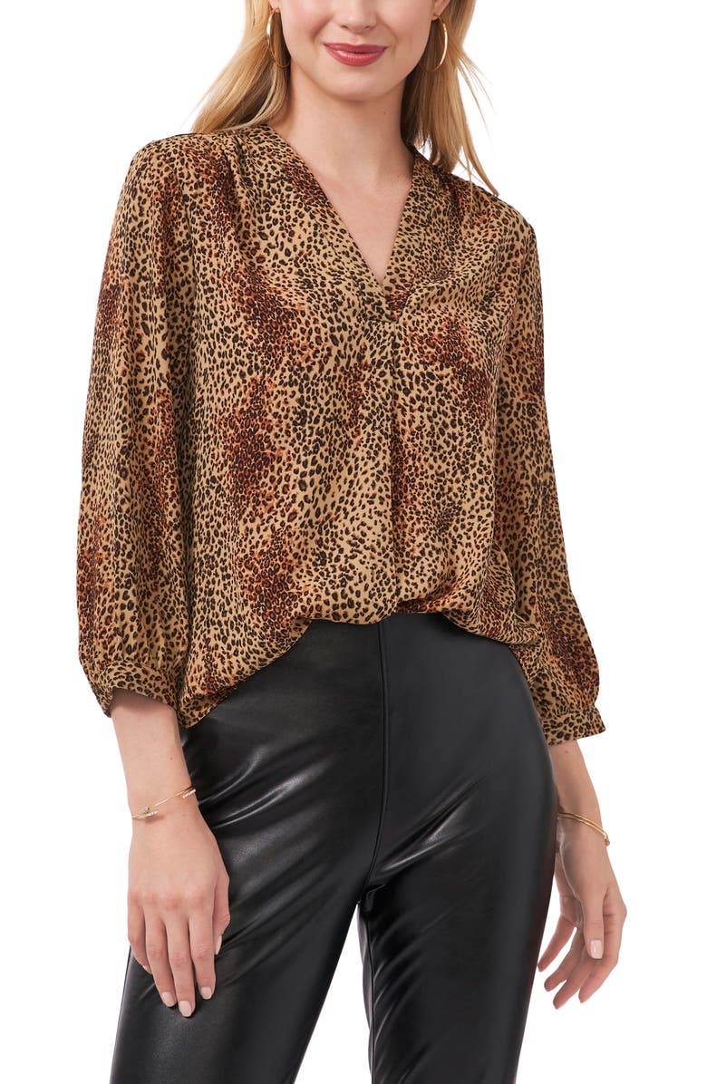 Vince Camuto Leopard Print Blouse, Main, color, 