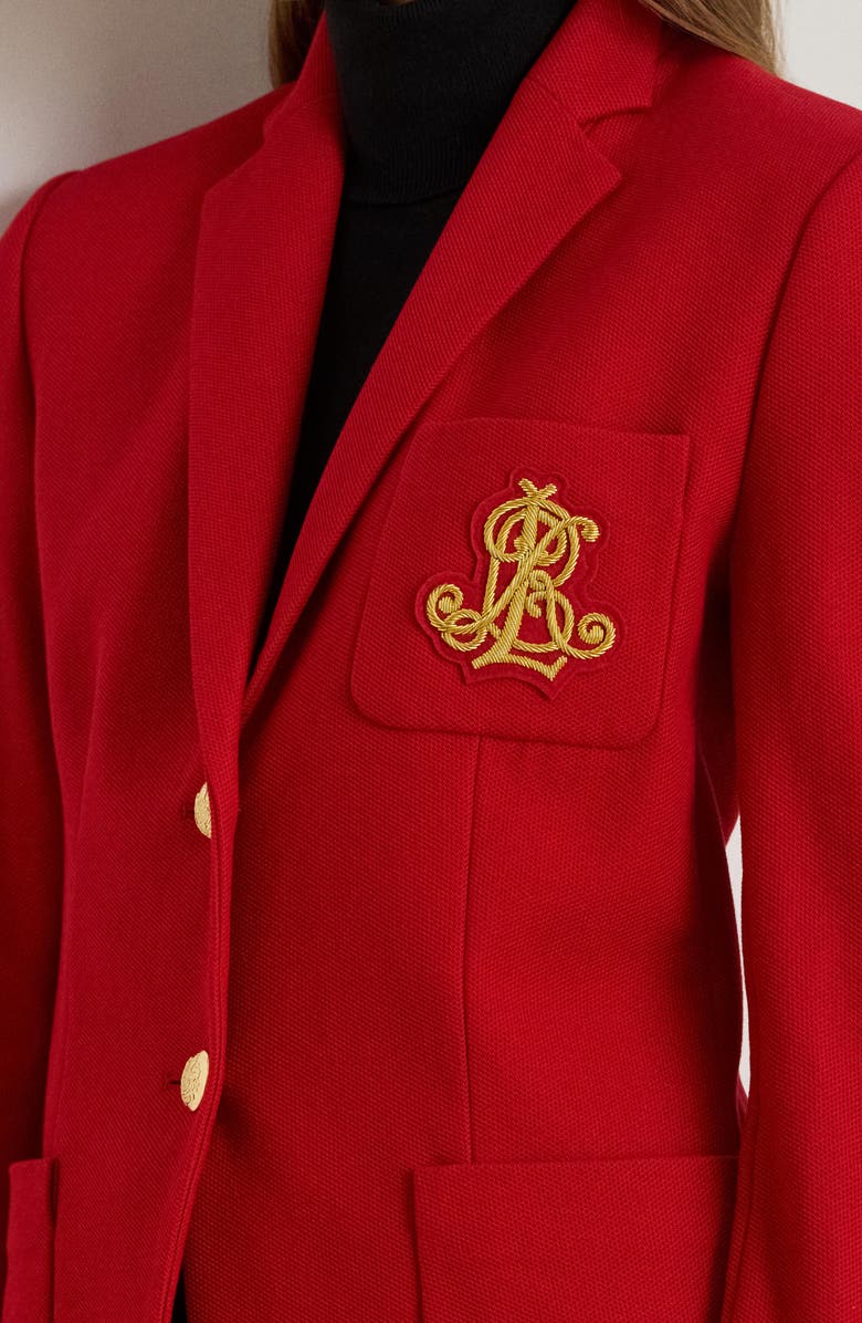 Lauren Ralph Lauren Bullion Jacquard Logo Patch Cotton Blend Blazer, Alternate, color, Ralph Red