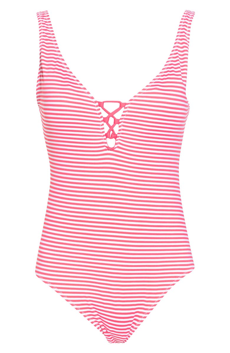 Tommy Bahama Breaker Bay Reversible Lace Back One-Piece Swimsuit, Alternate, color, Coral Coast Rev