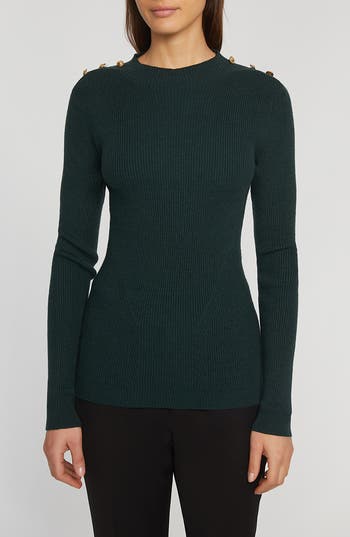 ELIE TAHARI ELIE TAHARI THE YANA BUTTON SHOULDER RIB SWEATER 
