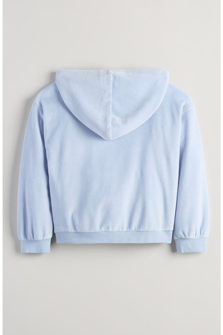 Kids' Bow Embroidered Velour Full Zip Hoodie, Alternate, color, BLUE XENON BOW EMB