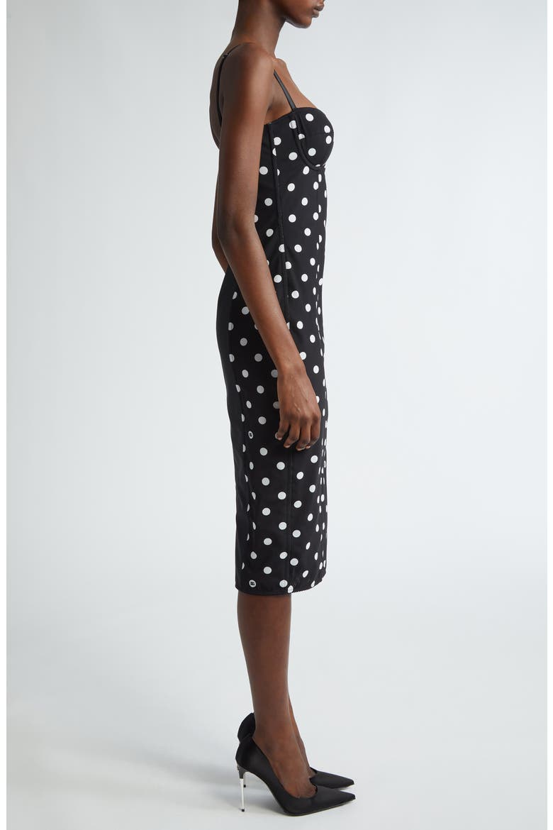 dolce & gabbana polka-dot corset midi dress Dolce & Gabbana Satin Midi Dress With Polka-dot Print And Corset Details