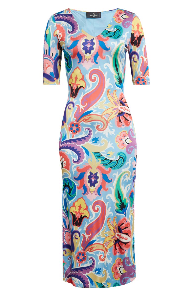 Etro Paisley Print Stretch Jersey Midi Dress, Alternate, color, Stampa F.do Blu