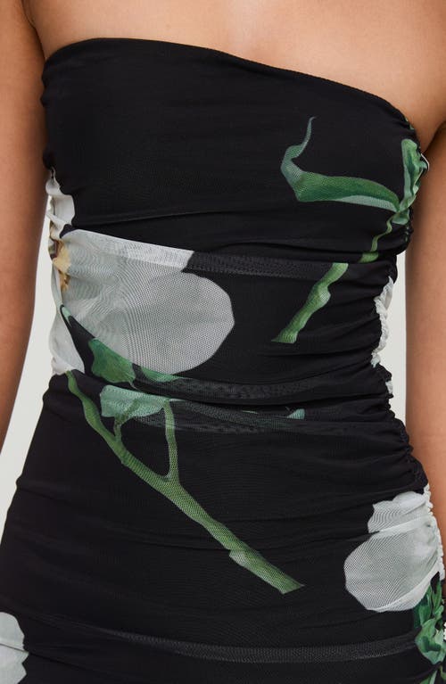 Princess Polly Nektaria Floral Mesh Strapless Dress In Black