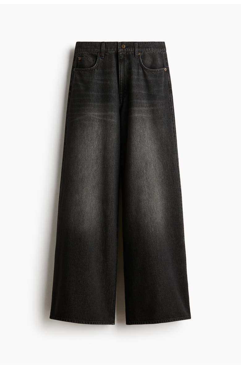 H&M Super Wide High Waist Jeans, Main, color, Washed Black