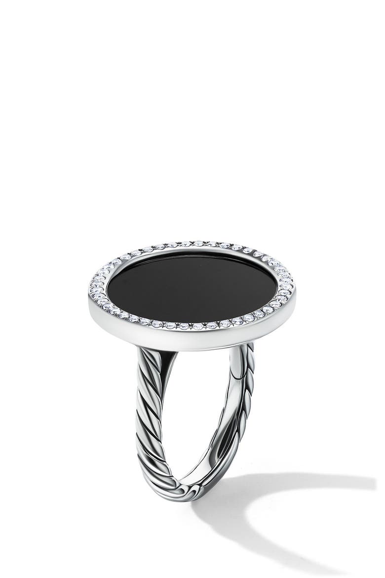 DY Elements Ring with Pavé Diamonds, Alternate, color, SILVER PAVE/ BLACK ONYX