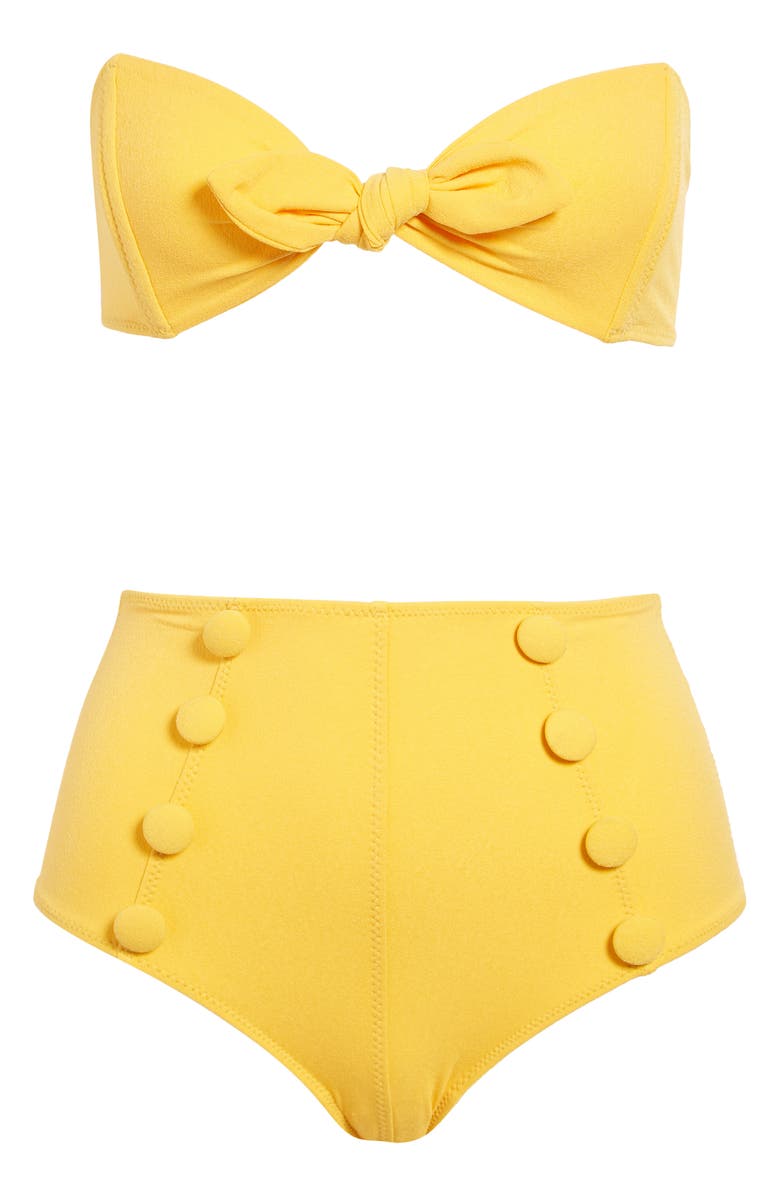 Lisa Marie Fernandez Poppy Strapless Button High Waist Crepe Two-Piece Swimsuit, Alternate, color, 