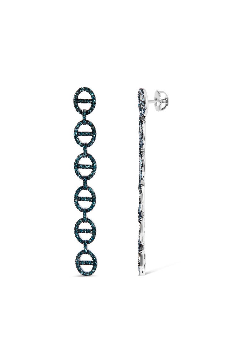 Sterling Silver 1.0 Cttw Blue Diamond Linked Circle Drop Earrings, Alternate, color, Silver