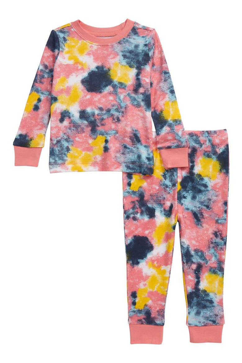 Fitted Two-Piece Pajamas, Main, color, WHITE MULTI TIE DYE