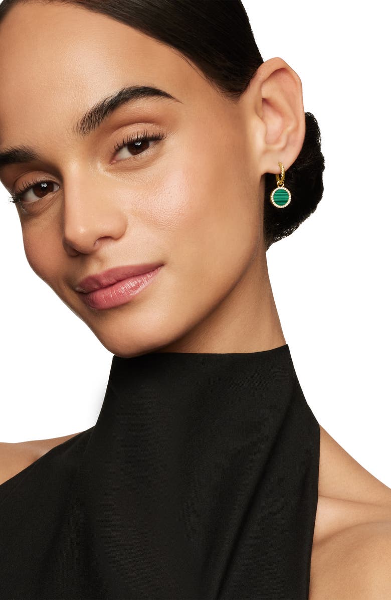 David Yurman Petite DY Elements<sup>®</sup> Drop Earrings in 18K Yellow Gold with Malachite and Pavé Diamonds, Alternate, color, 18K Yellow Gold