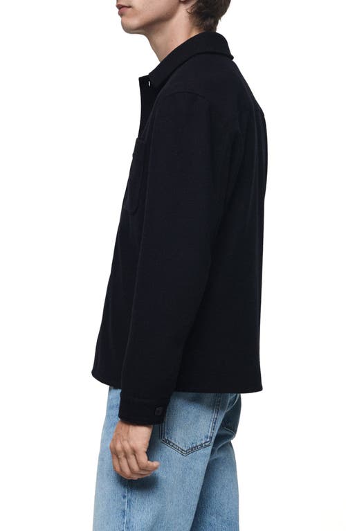 Mango Regular Fit Fleece Overshirt In Dark Navy