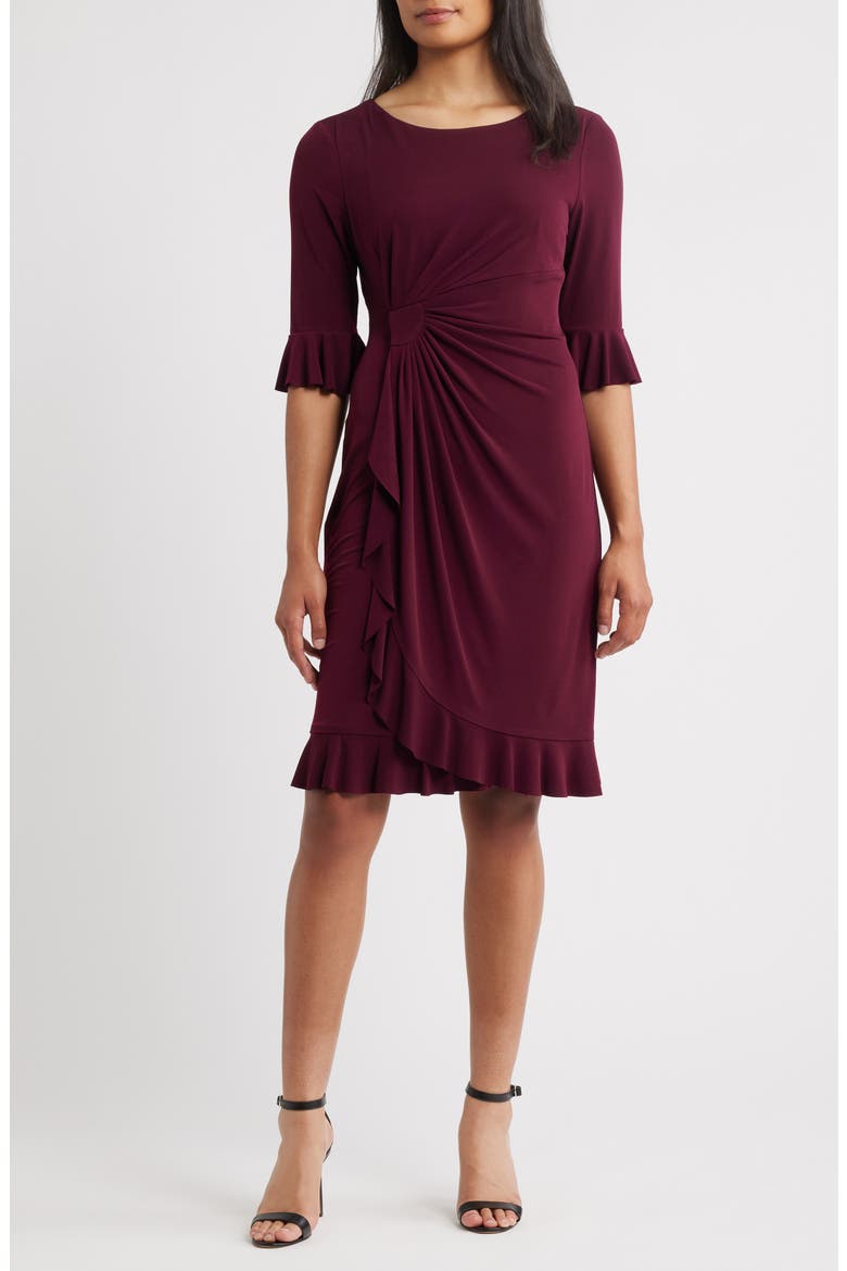 Ruffle Pleat Dress, Main, color, BORDEAUX