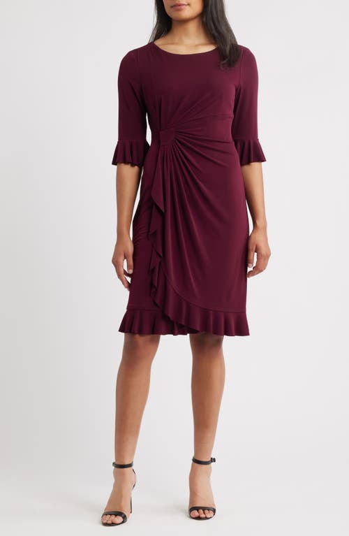 Connected Apparel Ruffle Pleat Dress in Bordeaux 