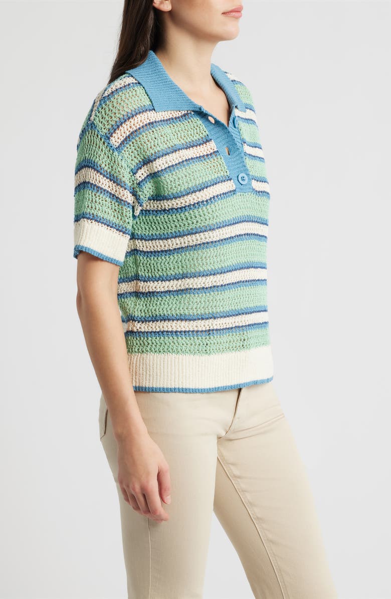 CITY BLUES Open Knit Polo Sweater, Alternate, color, Sea Green/ Ocean