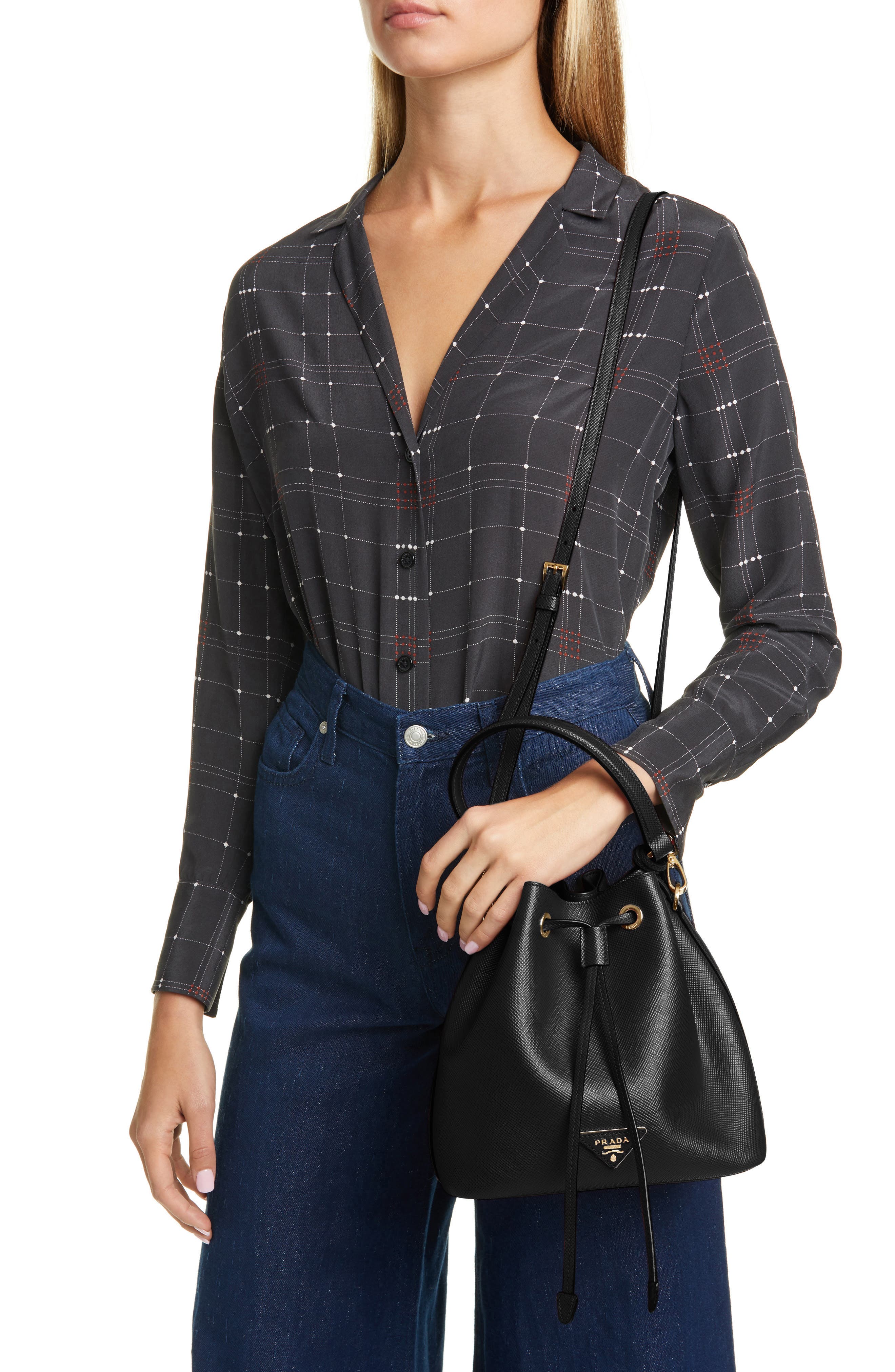 Prada Saffiano Leather Bucket Bag, Alternate, color, 