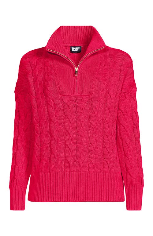Lands' End Drifter Cotton Quarter Zip Pullover Sweater In Berry Rouge