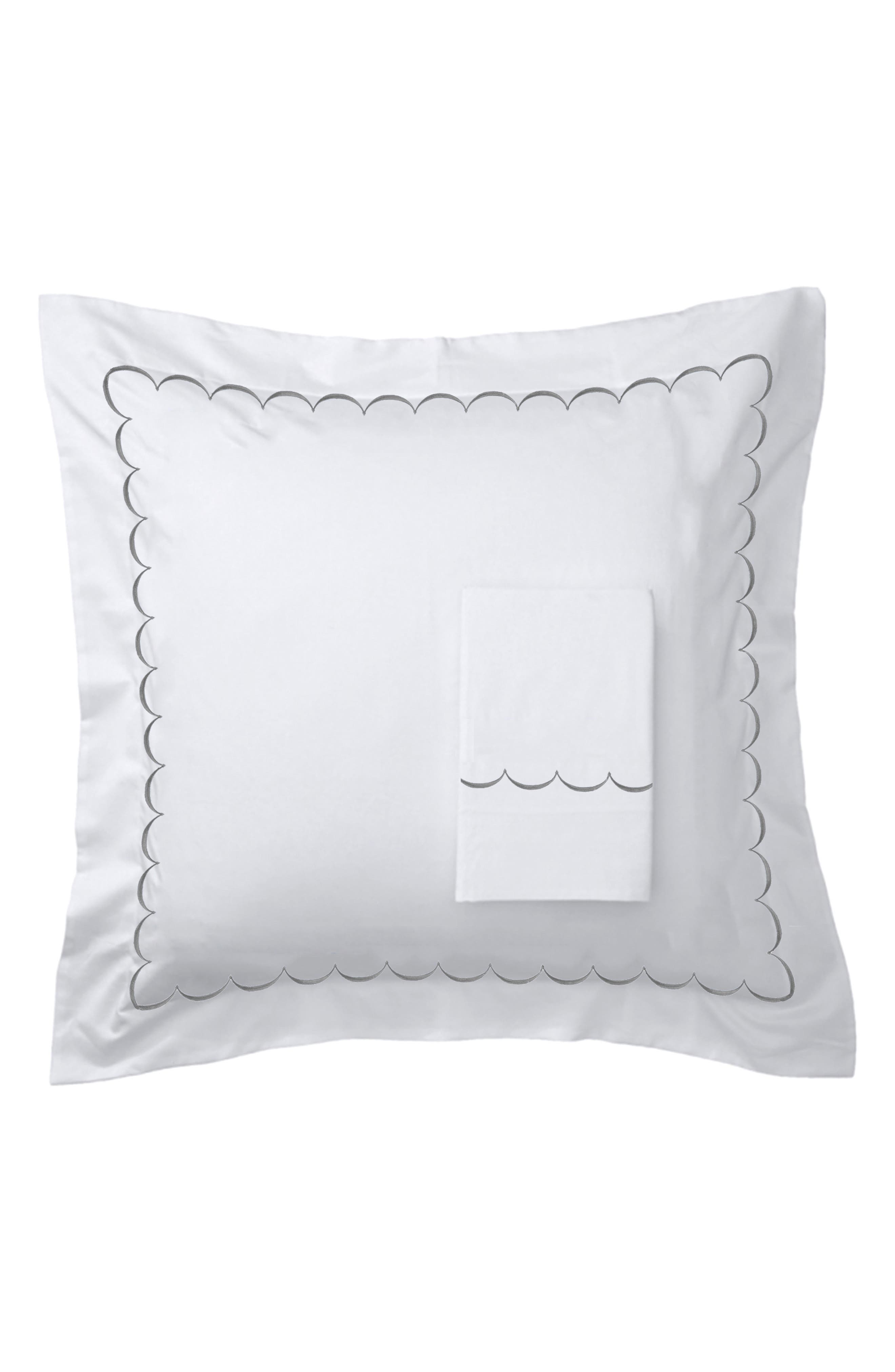 MELANGE HOME Set of 2 Scallop Embroidered 600 Thread Count 100% Cotton Euro Shams