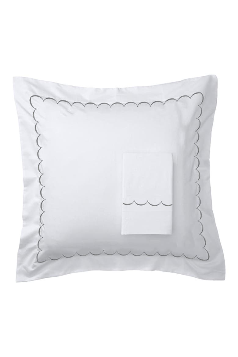 Set of 2 Scallop Embroidered 600 Thread Count 100% Cotton Euro Shams, Main, color, GREY