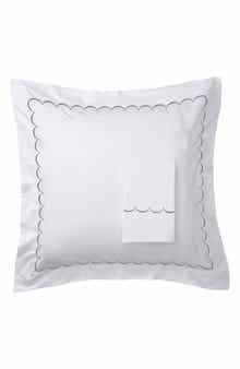 MELANGE HOME Set of 2 Scallop Embroidered 600 Thread Count 100% Cotton Euro Shams