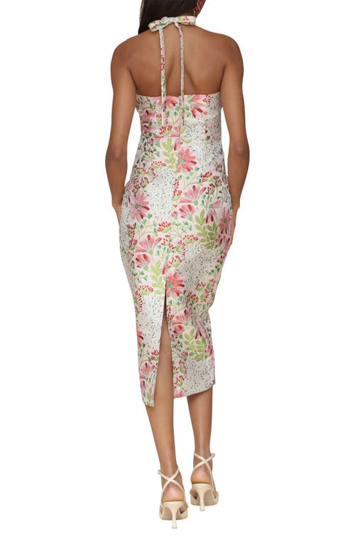 Avec Les Filles Floral Brocade Halter Neck Midi Dress In Wild Daisy