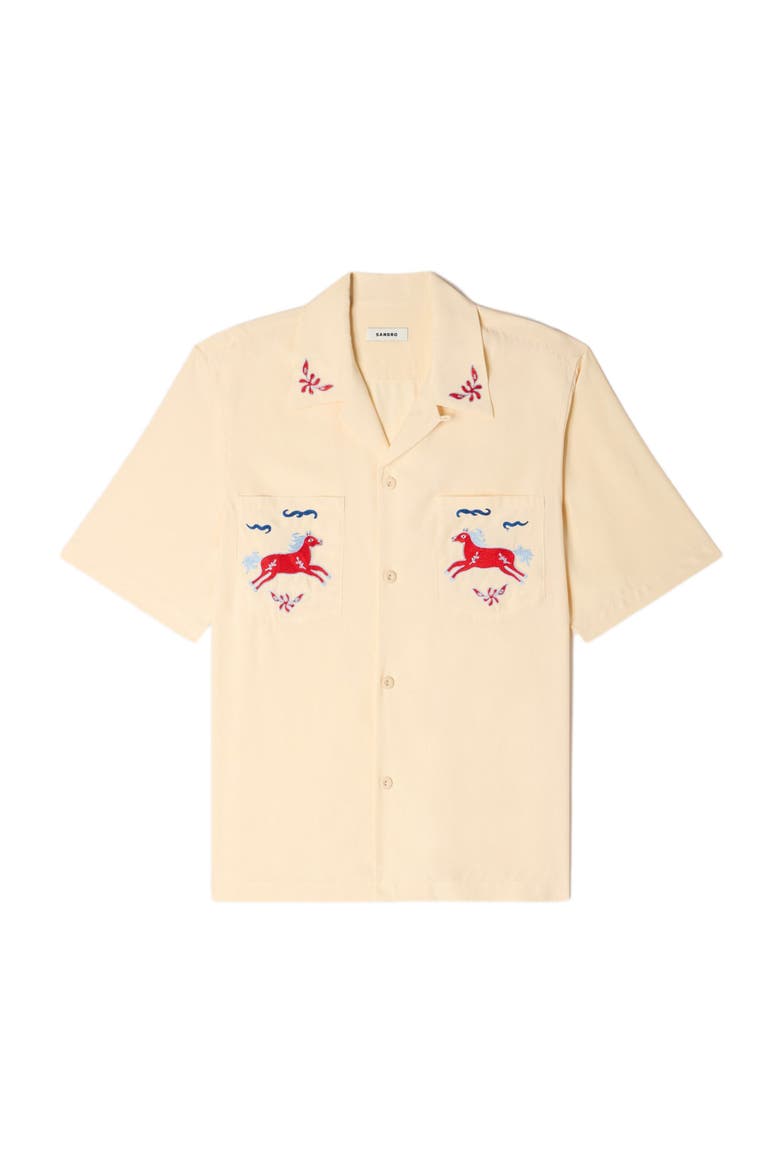 Embroidered horse loose-fit shirt, Main, color, Butter cream