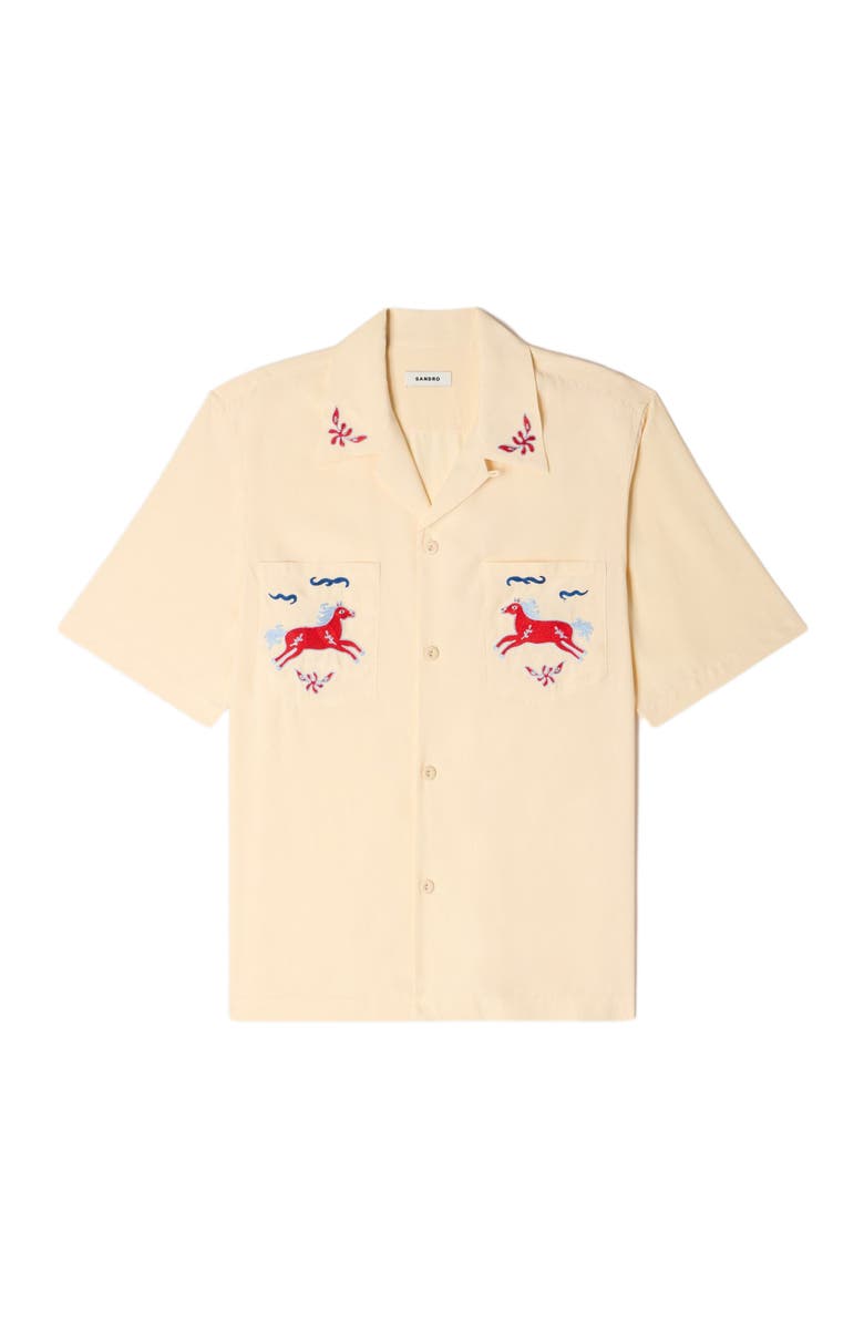 SANDRO Embroidered horse loose-fit shirt, Main, color, Butter Cream